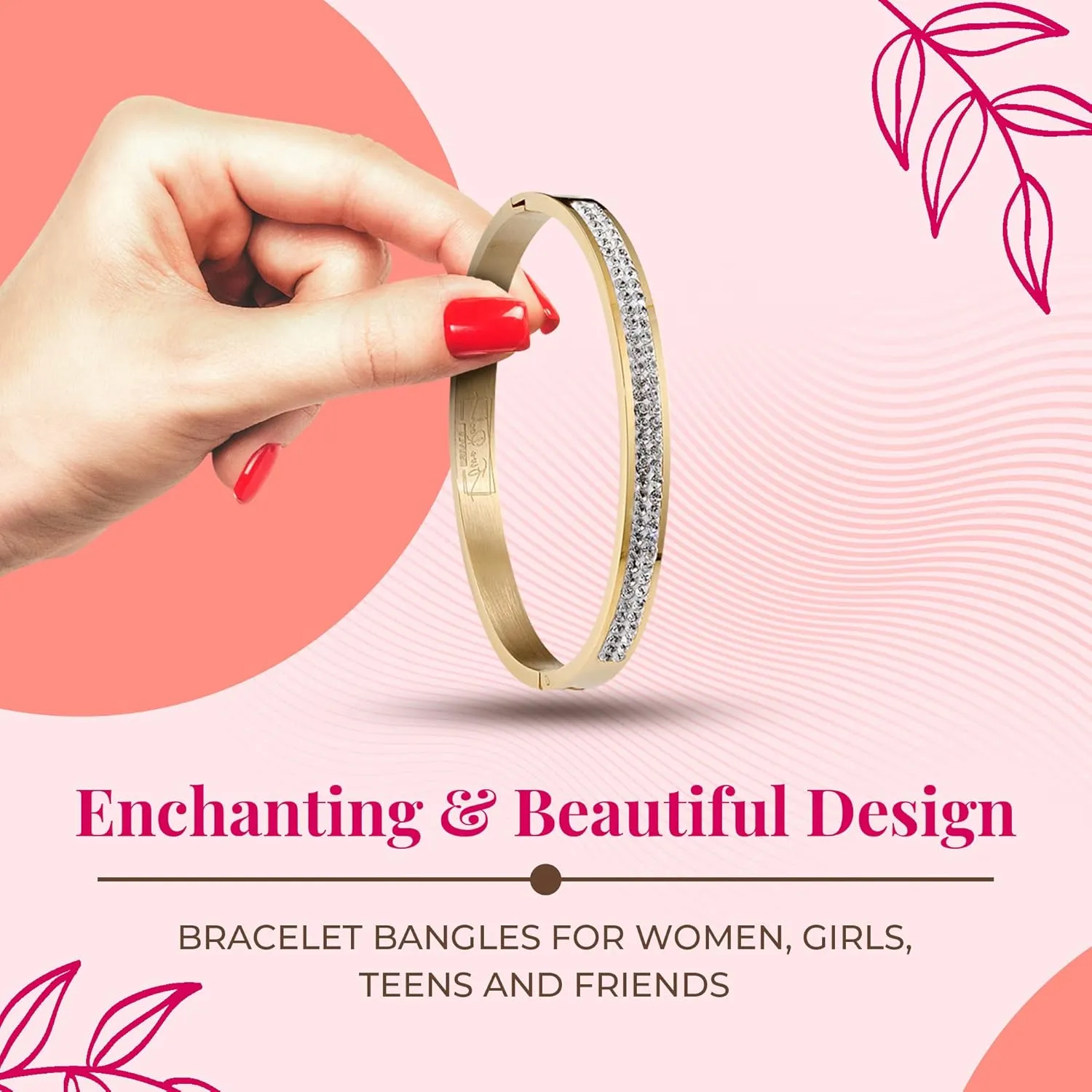 Exquisite Bracelet Bangles Gift Box, 1 Silver, 1 Gold, 1 Rose Gold, Friendship Jewelry for Women, Stainless Steel Hinged Bracelet with Row of Select Cubic Zirconias