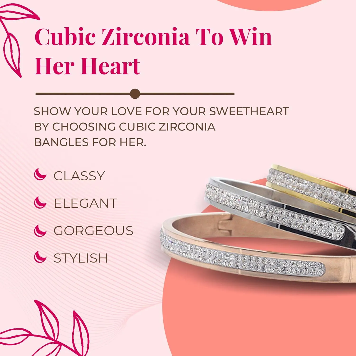 Exquisite Bracelet Bangles Gift Box, 1 Silver, 1 Gold, 1 Rose Gold, Friendship Jewelry for Women, Stainless Steel Hinged Bracelet with Row of Select Cubic Zirconias