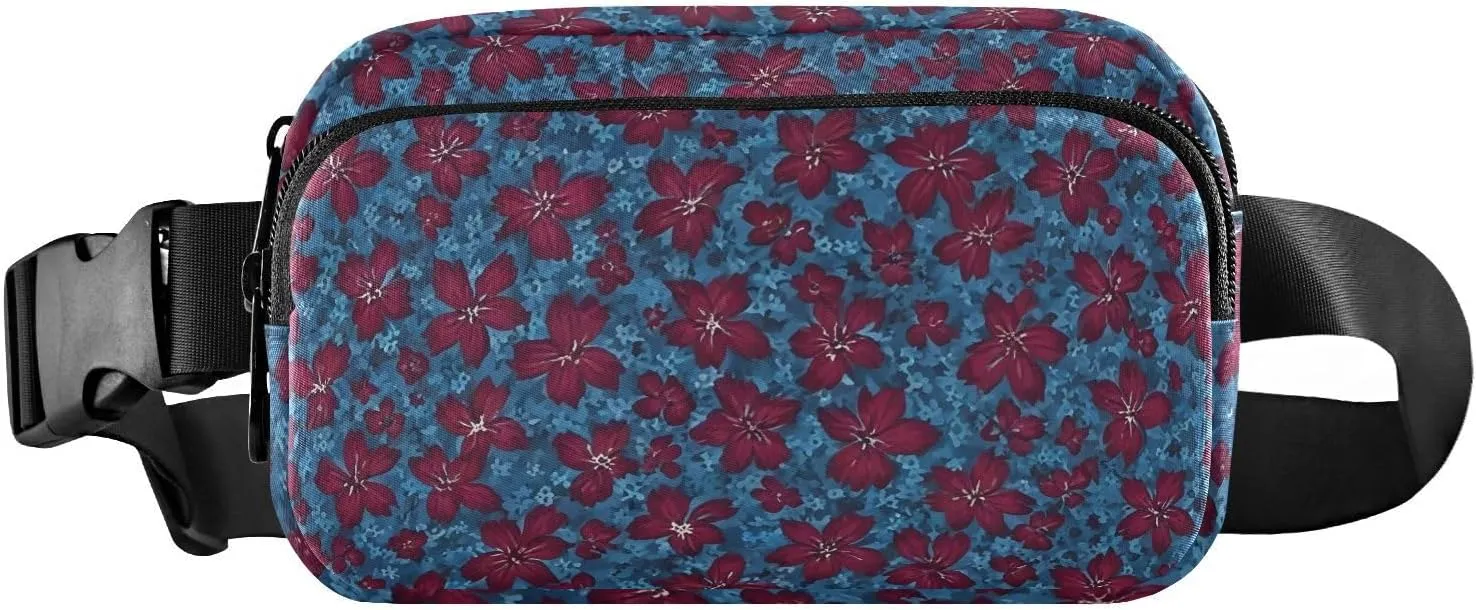 Fanny Pack for Men Women Waterproof Sports Waist Bag Pack Crossbody Belt Bag with Adjustable Strap for Travel Walking Running Hiking Cycling Delicate Crimson Flowers