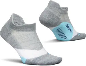 Feetures Elite Light Cushion No Show Tab Ankle Socks - Sport Sock with Targeted Compression - Gray Sky, S (1 Pair)