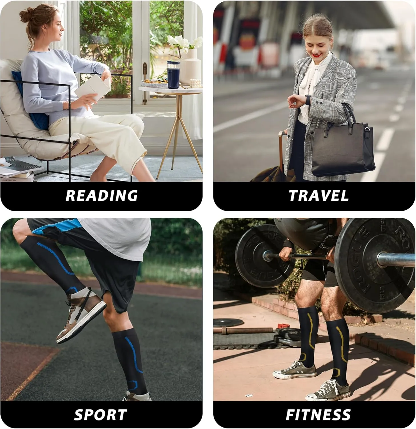 fenglaoda 3 Pairs Compression Socks for Women & Men Knee High Nurse Pregnant Cute Medical Running Travel Athletic