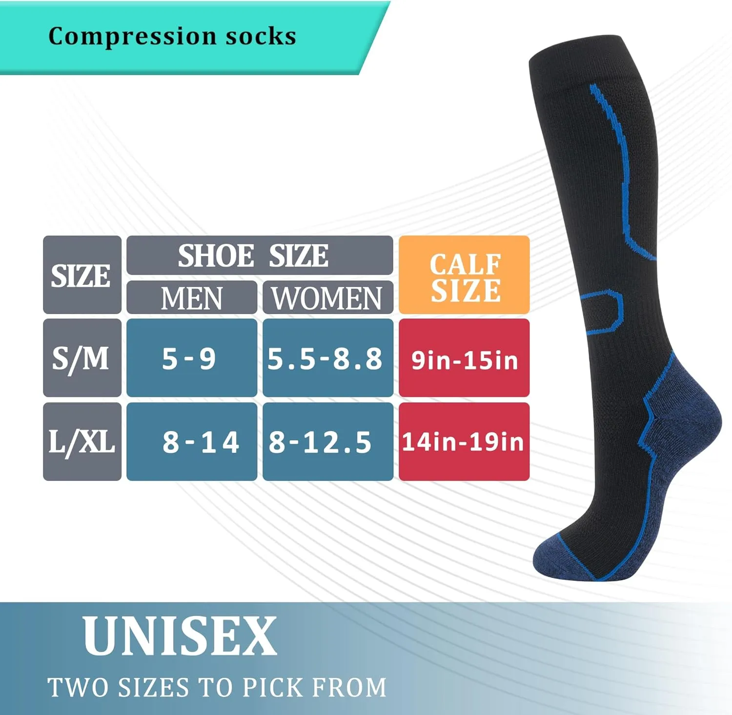 fenglaoda 3 Pairs Compression Socks for Women & Men Knee High Nurse Pregnant Cute Medical Running Travel Athletic