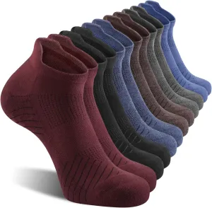 FITRELL 6 Pack Men's Athletic Running Ankle Socks Cushioned Wicking Anti-Blister Breathable Low Cut Tab Sport Socks