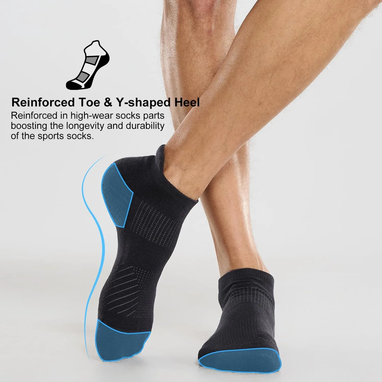 FITRELL 6 Pack Men's Athletic Running Ankle Socks Cushioned Wicking Anti-Blister Breathable Low Cut Tab Sport Socks