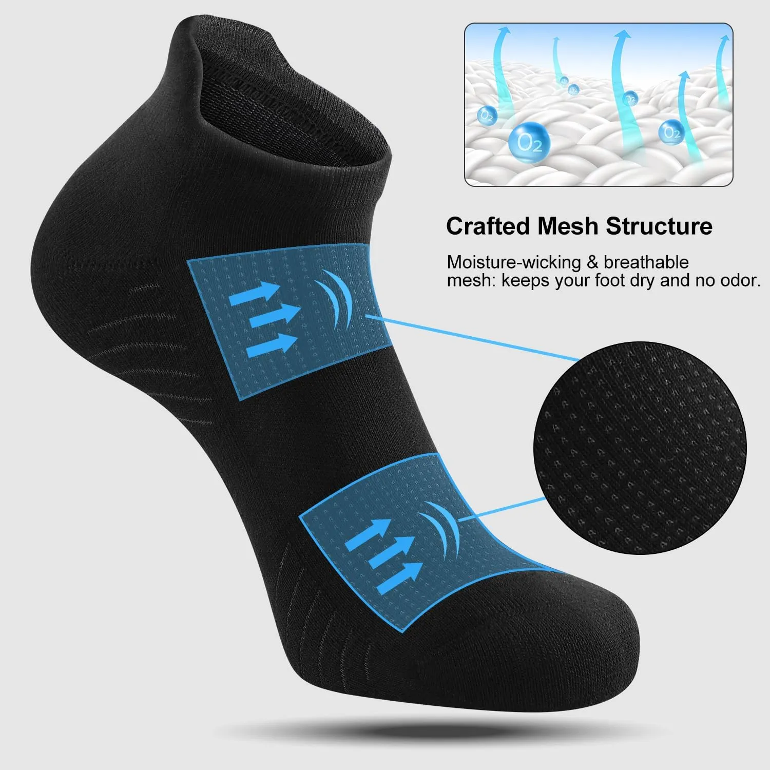 FITRELL 6 Pack Men's Athletic Running Ankle Socks Cushioned Wicking Anti-Blister Breathable Low Cut Tab Sport Socks
