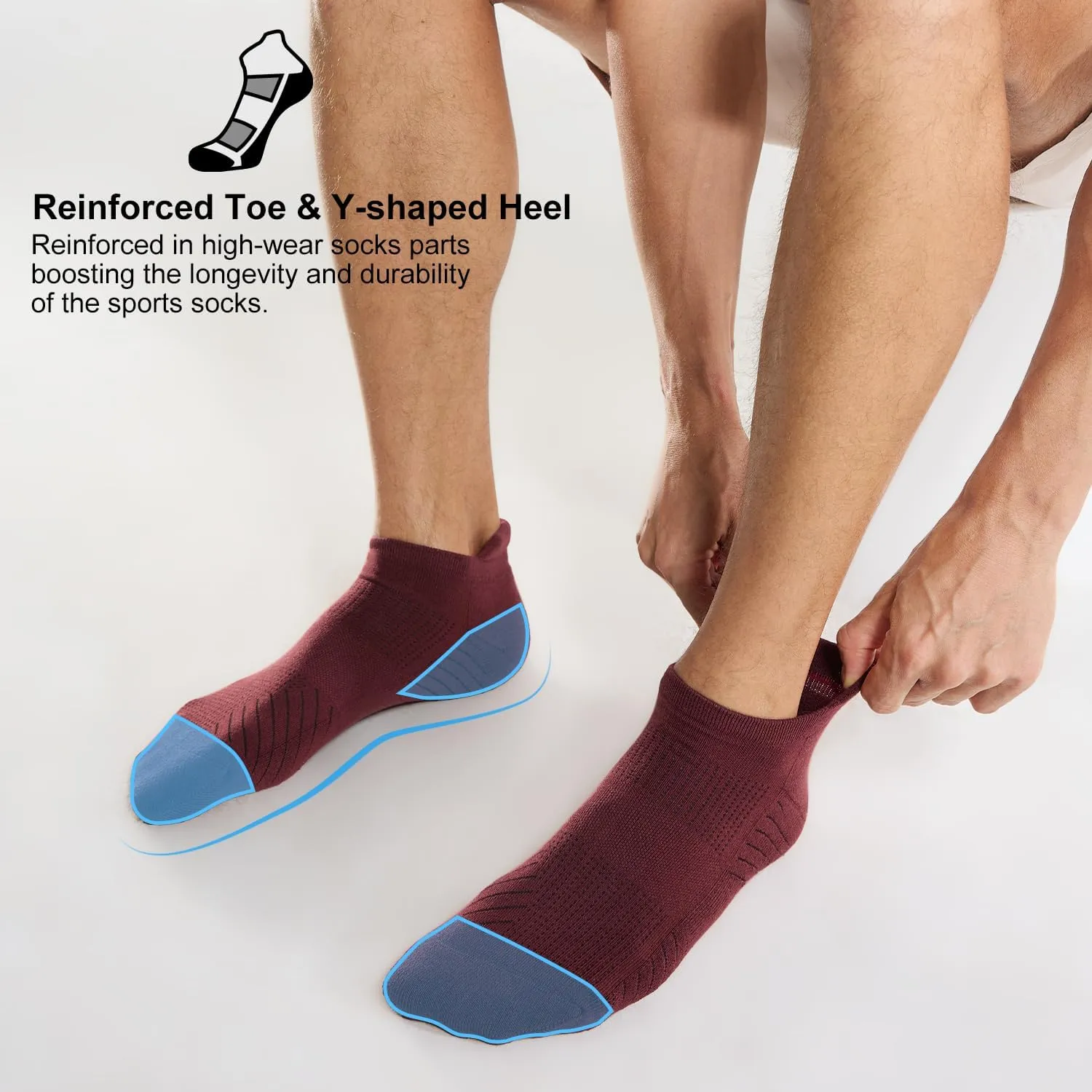FITRELL 6 Pack Men's Athletic Running Ankle Socks Cushioned Wicking Anti-Blister Breathable Low Cut Tab Sport Socks