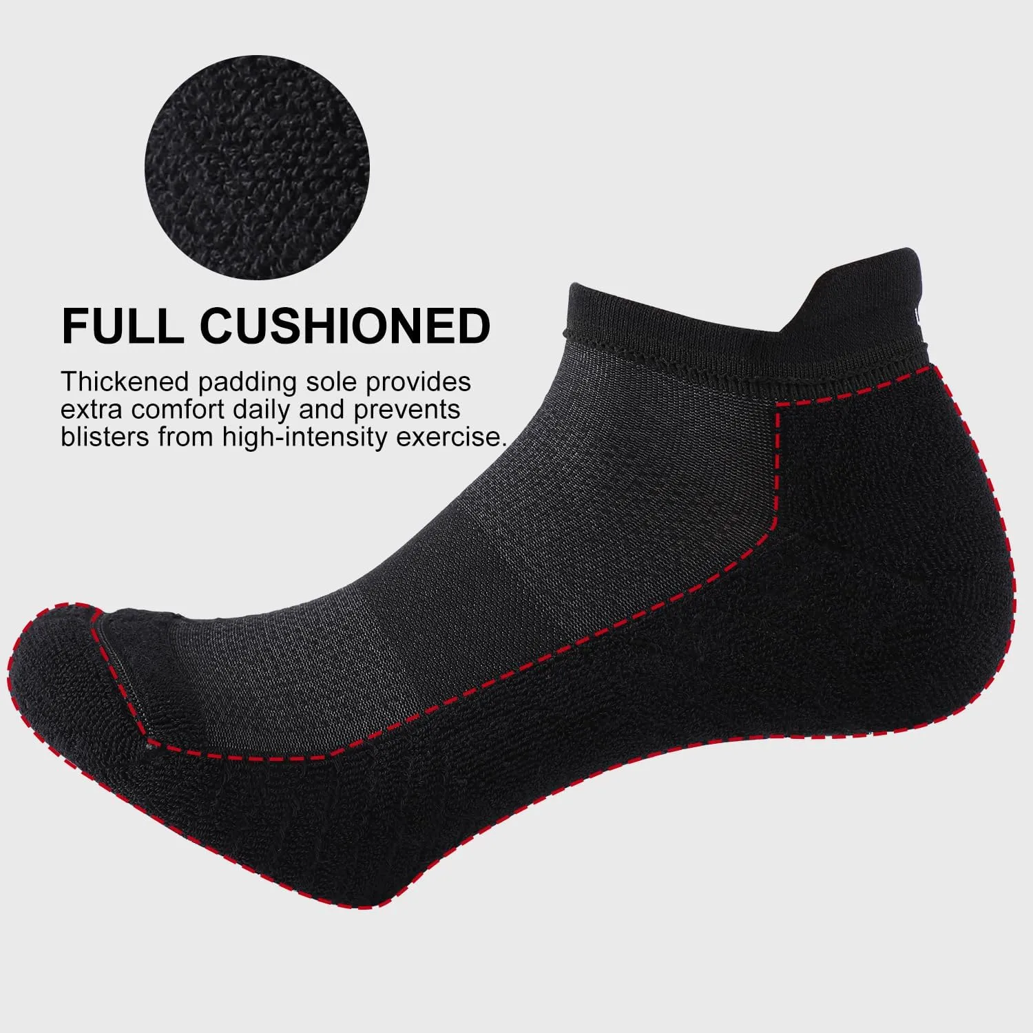 FITRELL 6 Pack Men's Athletic Running Ankle Socks Cushioned Wicking Anti-Blister Breathable Low Cut Tab Sport Socks