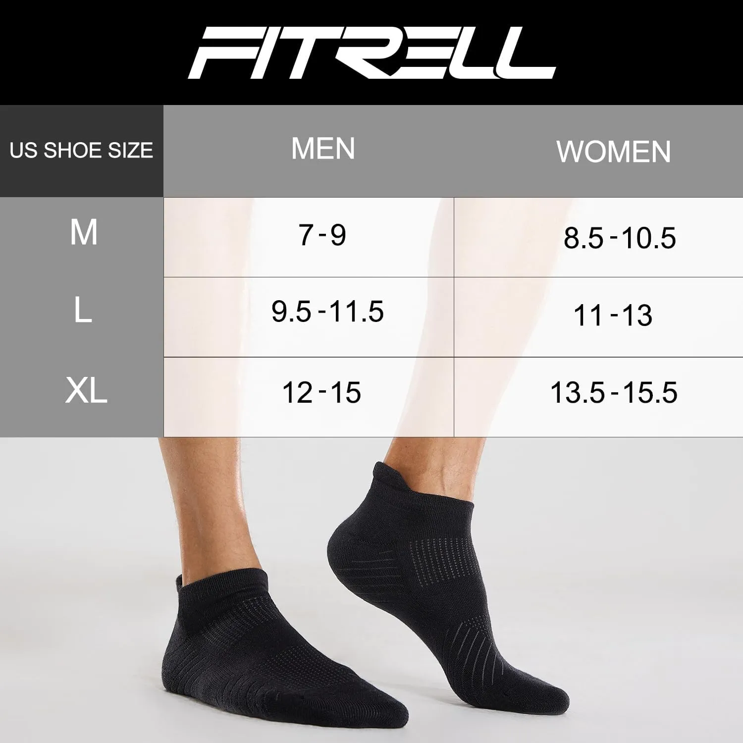 FITRELL 6 Pack Men's Athletic Running Ankle Socks Cushioned Wicking Anti-Blister Breathable Low Cut Tab Sport Socks
