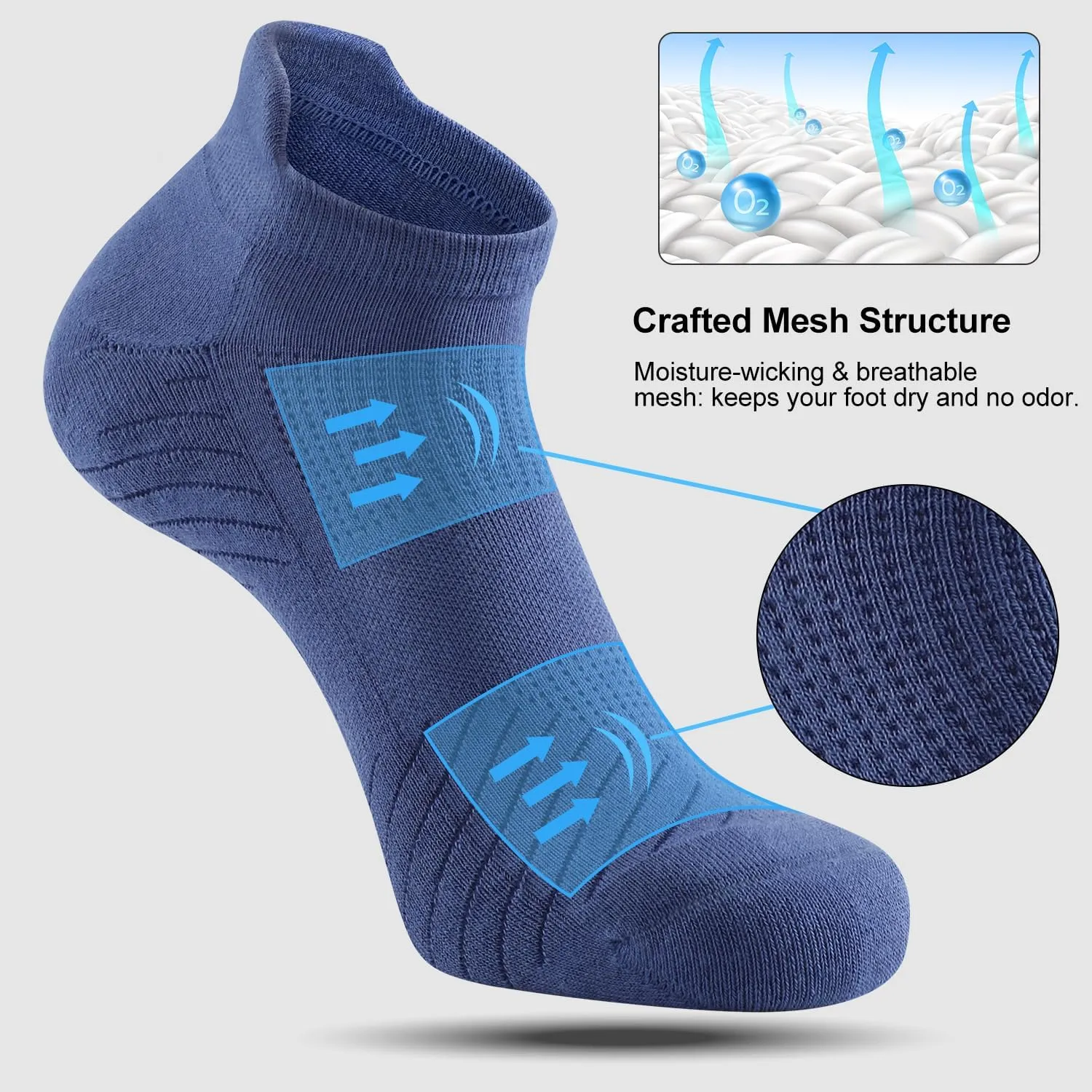 FITRELL 6 Pack Men's Athletic Running Ankle Socks Cushioned Wicking Anti-Blister Breathable Low Cut Tab Sport Socks