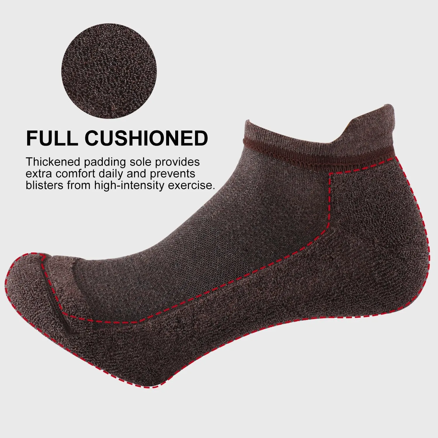 FITRELL 6 Pack Men's Athletic Running Ankle Socks Cushioned Wicking Anti-Blister Breathable Low Cut Tab Sport Socks