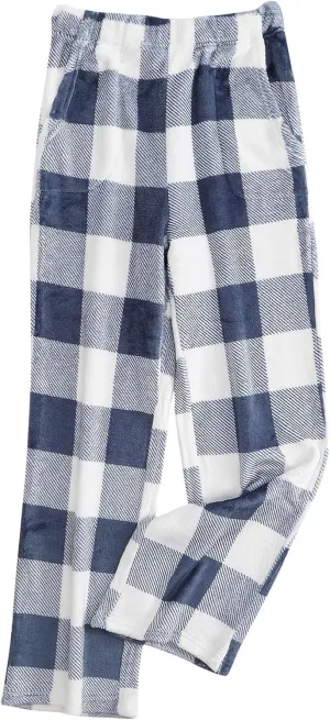 Flannel Pajama Women's Soft Fuzzy Cute Plaid Pj Pants Comfy Wide Leg Lounge Sleepwear with Pockets