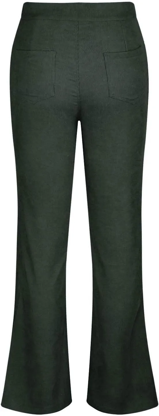 Flared Corduroy Pants Women Stretchy High Waisted Flare Pants Elastic Waist Pants Straight Leg Trousers with Pockets