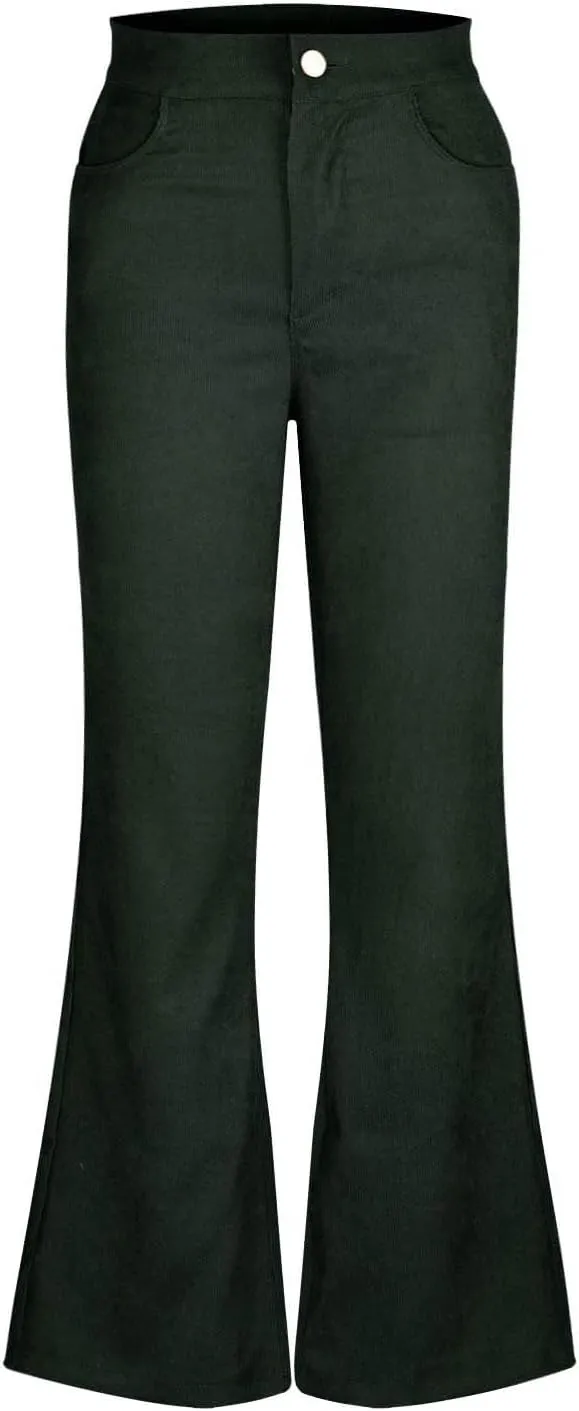 Flared Corduroy Pants Women Stretchy High Waisted Flare Pants Elastic Waist Pants Straight Leg Trousers with Pockets
