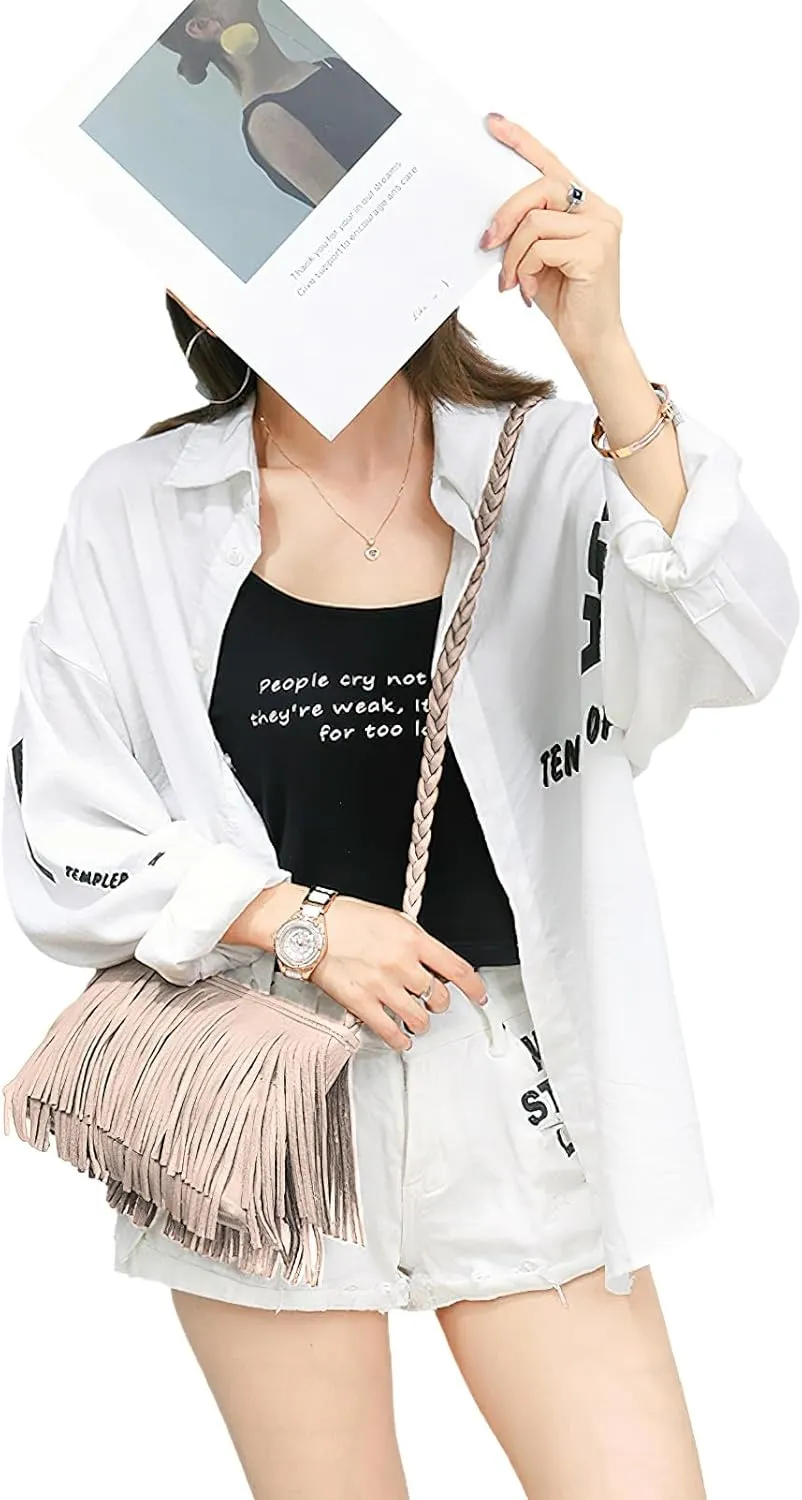 Fringe Crossbody Purse for Women Tassel Messenger Bag Leather Hobo Shoulder Bag Womens Sling Bag
