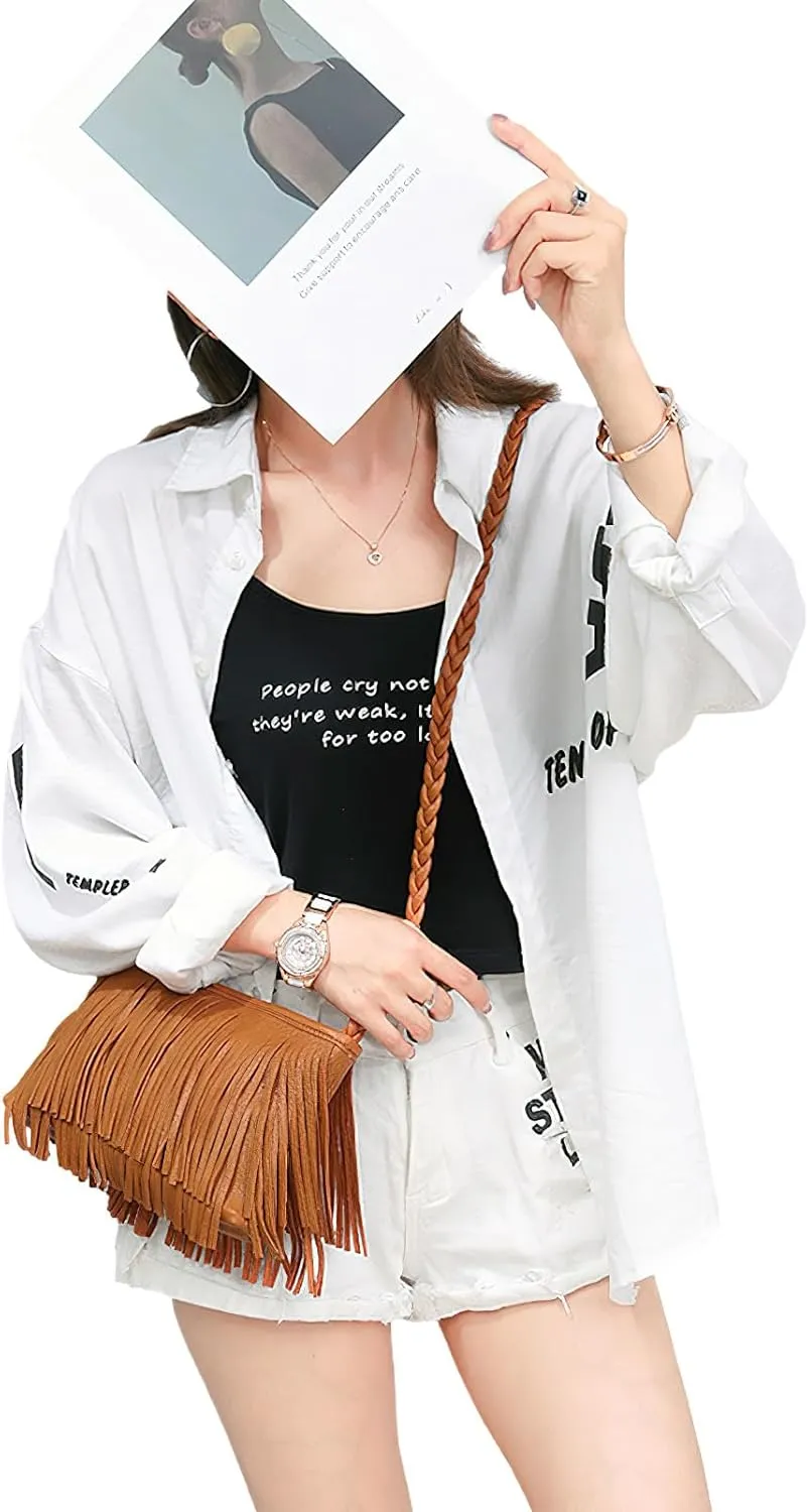 Fringe Crossbody Purse for Women Tassel Messenger Bag Leather Hobo Shoulder Bag Womens Sling Bag