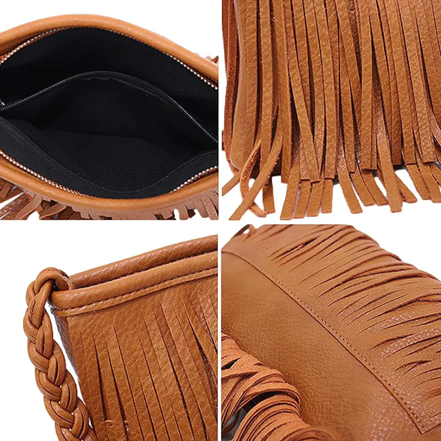 Fringe Crossbody Purse for Women Tassel Messenger Bag Leather Hobo Shoulder Bag Womens Sling Bag