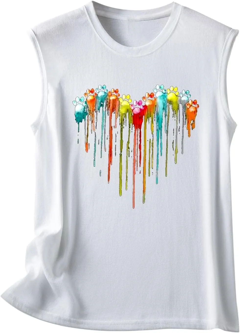 Funny Cute Colorful Dog Paw Print Heart Graphic Tank Tops for Women Dog Lover Summer Casual Crewneck Sleeveless Tee Shirts