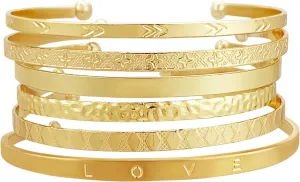 FUNOJOY Gold Bangle Bracelets Set for Women, Multi Layer Stackable Cuff Bracelets, Boho Open Adjustable Bangle Jewelry Gift for Her