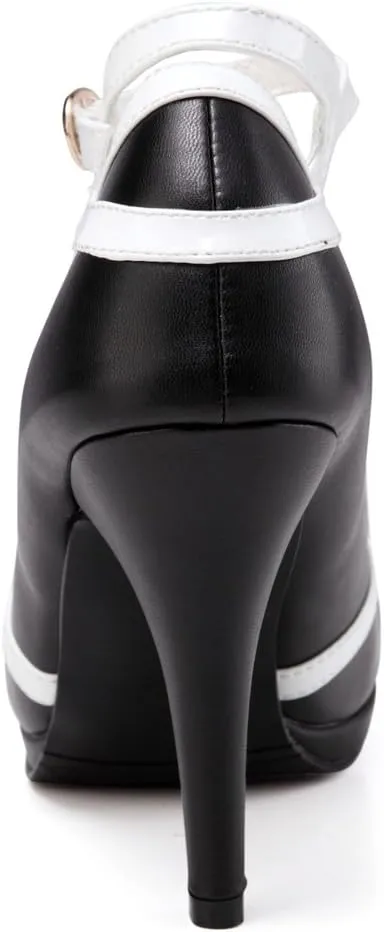 getmorebeauty Women's Vintage Retro Black and White Ankle Strappy Buckle Dress High Heels