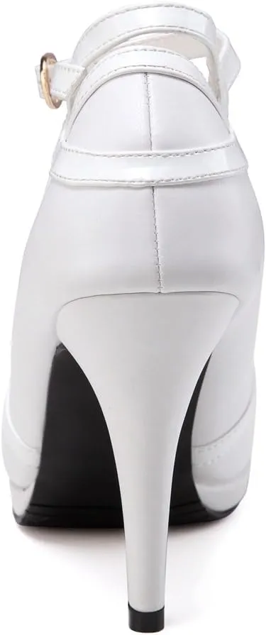 getmorebeauty Women's Vintage Retro Black and White Ankle Strappy Buckle Dress High Heels