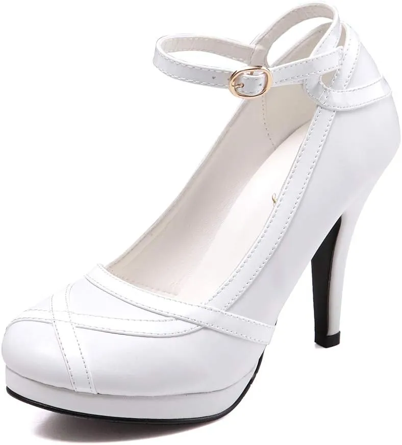 getmorebeauty Women's Vintage Retro Black and White Ankle Strappy Buckle Dress High Heels