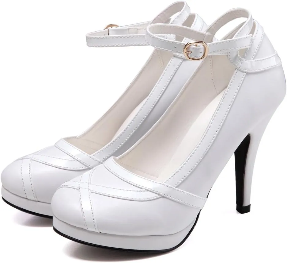 getmorebeauty Women's Vintage Retro Black and White Ankle Strappy Buckle Dress High Heels