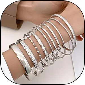 GIGB PBDK Charming 18K Gold Stackable Bracelet Set for Women Bestie Ladies,10Pcs Trendy Ethnic Layering Bangles,Aesthetic Anniversary Jewelry Gift