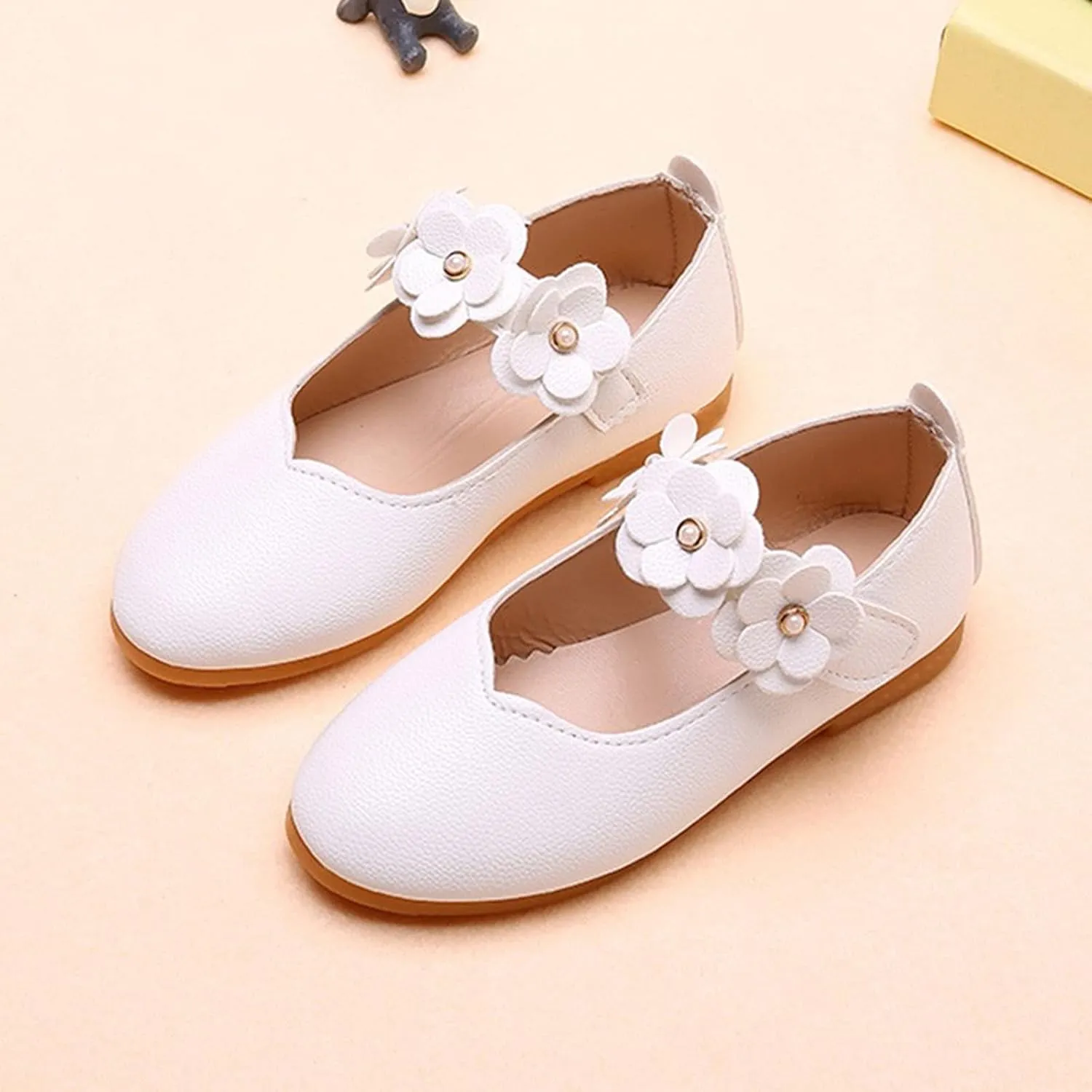 Girls Low Heel Shoes PU Dress Shoes for Wedding Toddler Girls Close Toe Sandals Ankle Strap Flower Water Shoes Toddler