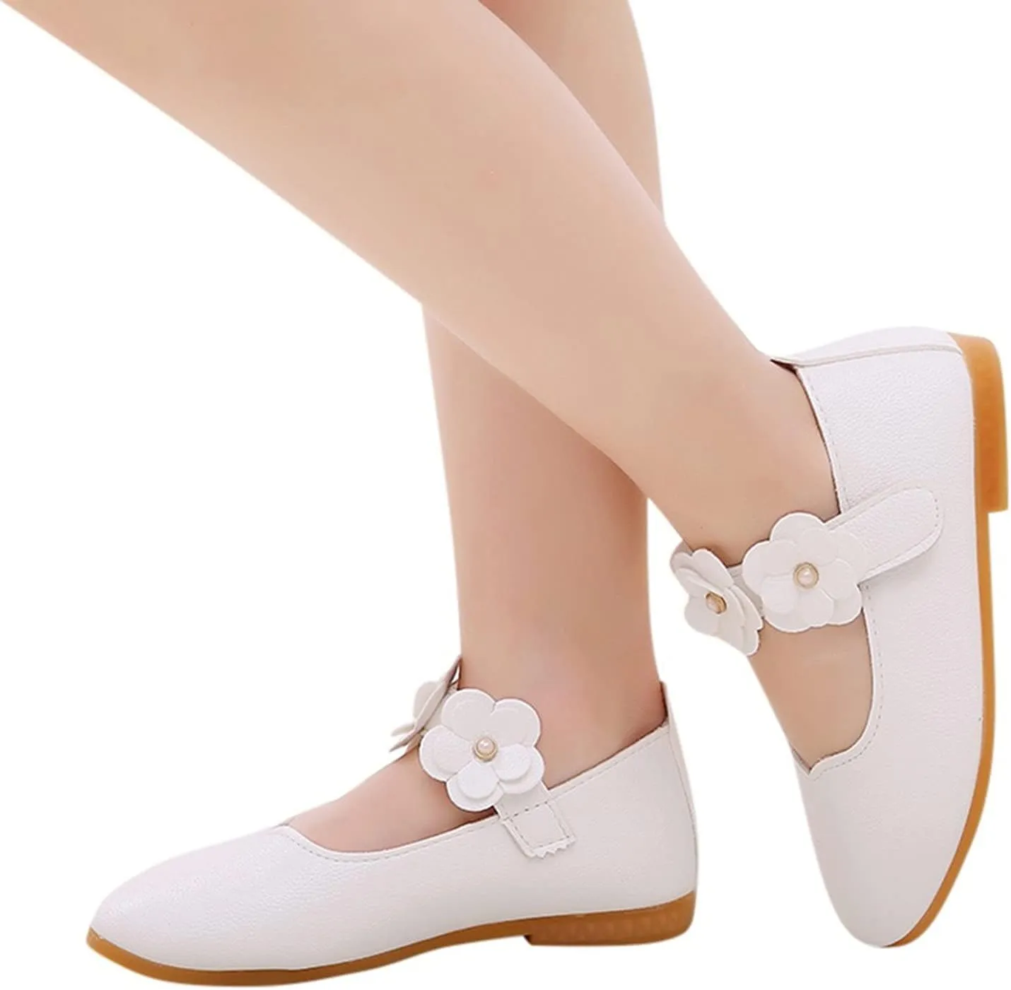 Girls Low Heel Shoes PU Dress Shoes for Wedding Toddler Girls Close Toe Sandals Ankle Strap Flower Water Shoes Toddler