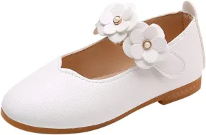 Girls Low Heel Shoes PU Dress Shoes for Wedding Toddler Girls Close Toe Sandals Ankle Strap Flower Water Shoes Toddler