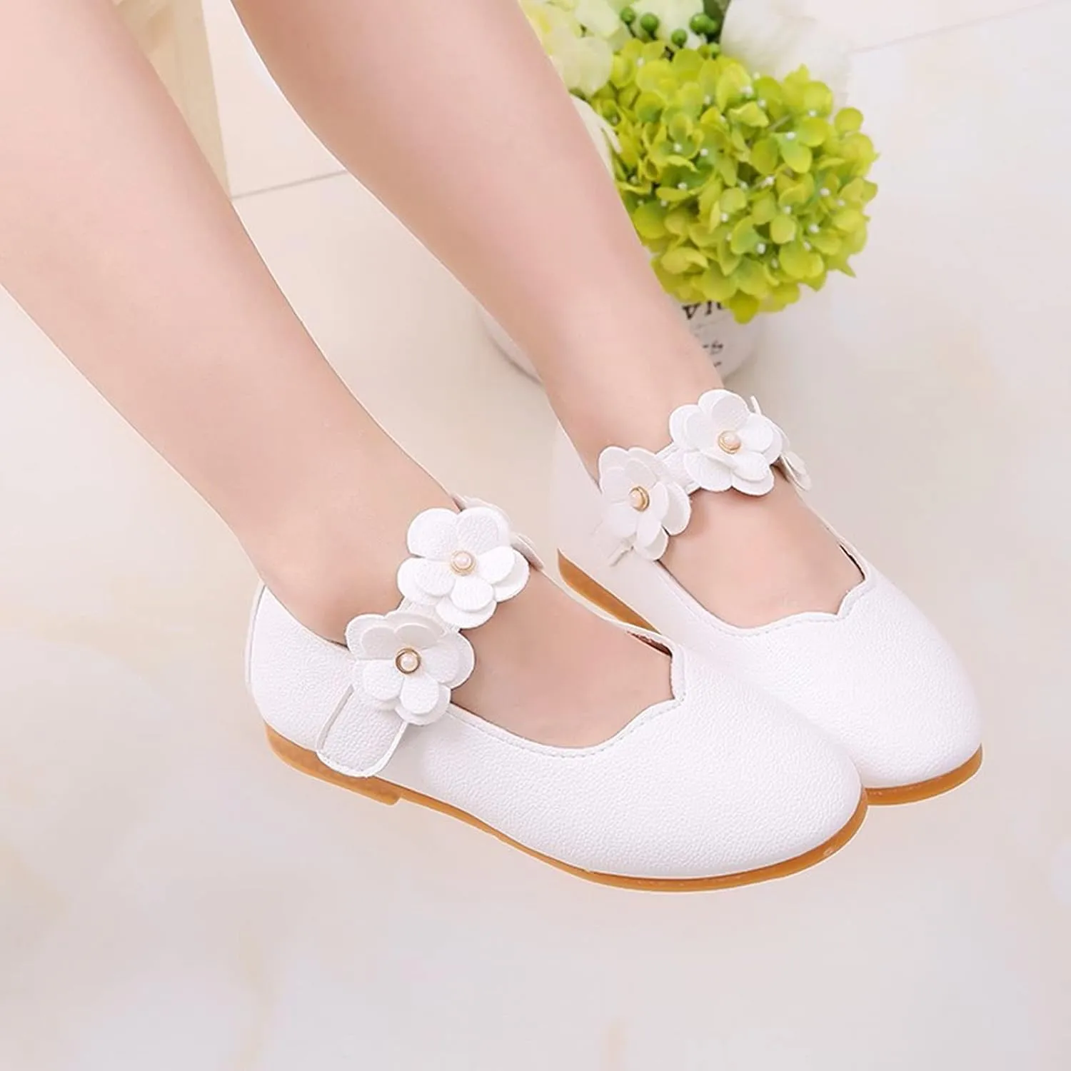 Girls Low Heel Shoes PU Dress Shoes for Wedding Toddler Girls Close Toe Sandals Ankle Strap Flower Water Shoes Toddler