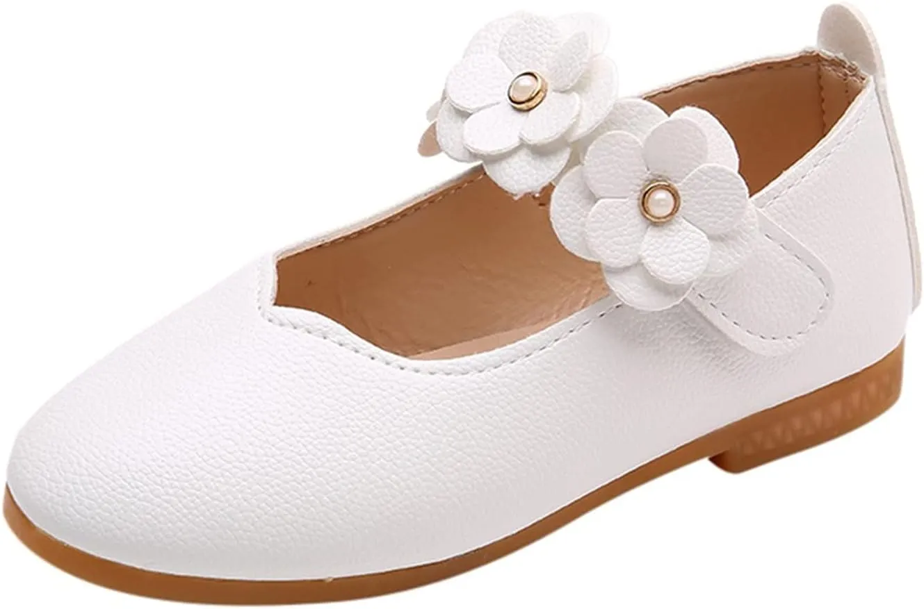 Girls Low Heel Shoes PU Dress Shoes for Wedding Toddler Girls Close Toe Sandals Ankle Strap Flower Water Shoes Toddler