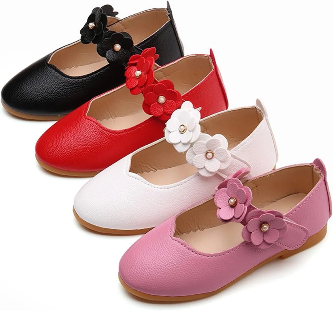 Girls Low Heel Shoes PU Dress Shoes for Wedding Toddler Girls Close Toe Sandals Ankle Strap Flower Water Shoes Toddler