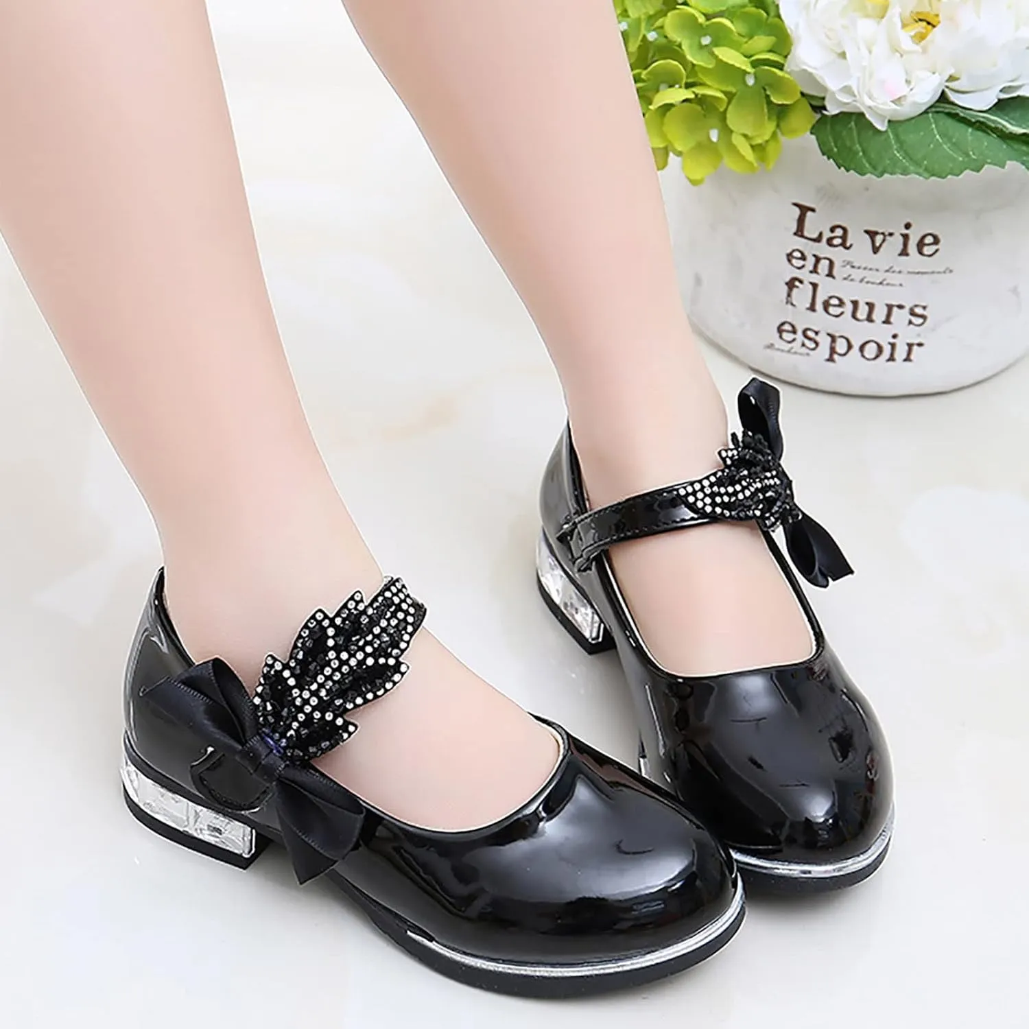 Girls PU Leather Mary Jane Ballet Flat Princess Low Heel School Wedding Pary Dress Shoes for Toddler Kids