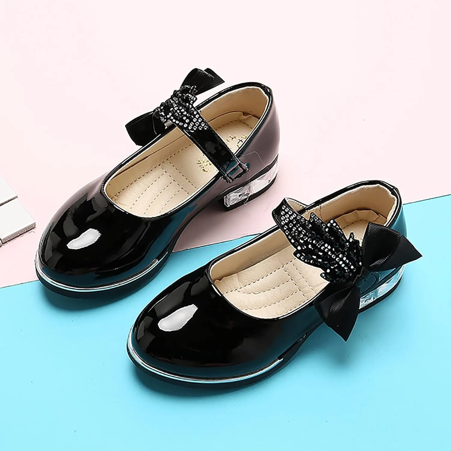 Girls PU Leather Mary Jane Ballet Flat Princess Low Heel School Wedding Pary Dress Shoes for Toddler Kids