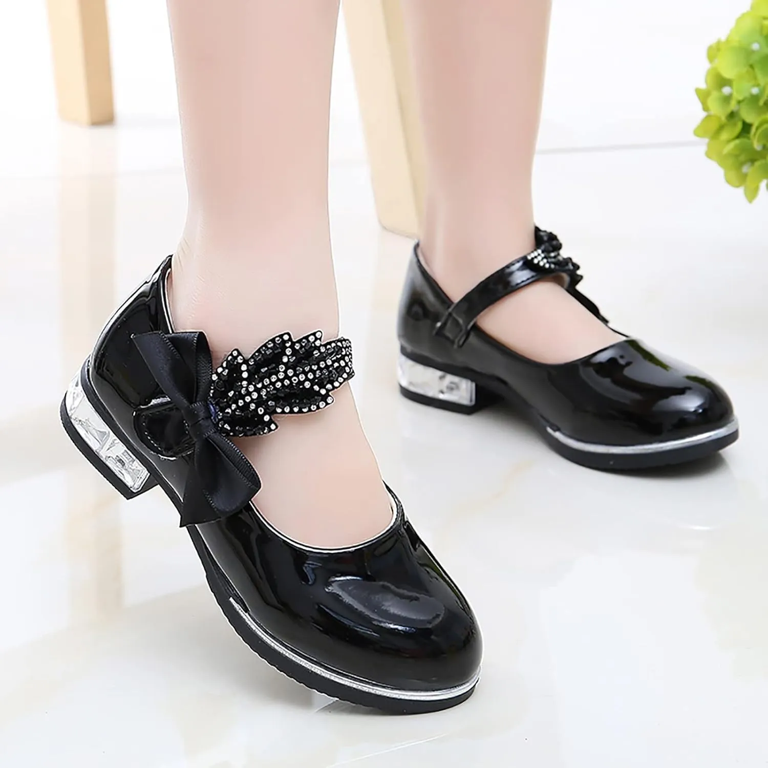 Girls PU Leather Mary Jane Ballet Flat Princess Low Heel School Wedding Pary Dress Shoes for Toddler Kids