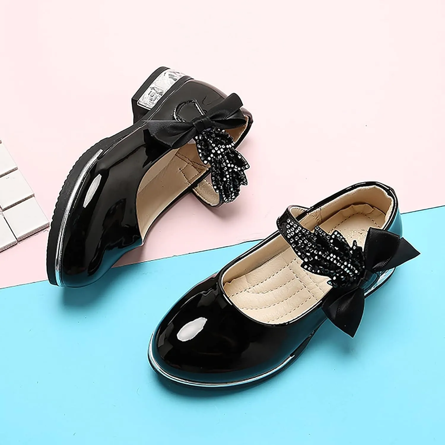 Girls PU Leather Mary Jane Ballet Flat Princess Low Heel School Wedding Pary Dress Shoes for Toddler Kids