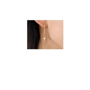 Gold Fill Cross Box Chain Threader Earrings  Dainty Pull-Through Design, Also in Sterling Silver  Handmade Minimalist Jewelry for Women