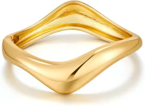 Gold Wavy Bangles for Women Chunky Hinged Bangles Bracelet Irregular Statement Bangle Gift