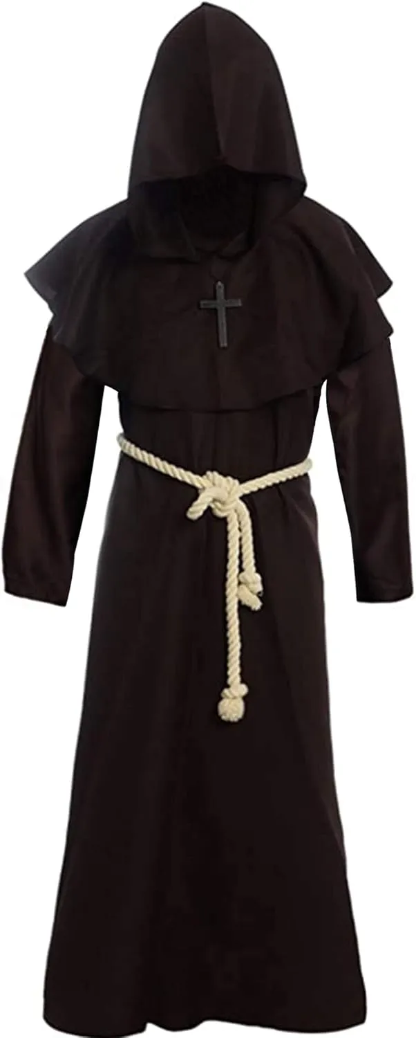 GraduatePro Medieval Hooded Monk Robes, Plague Doctor Costume Tunic Renaissance, Halloween Wizard Sorcerer Cosplay