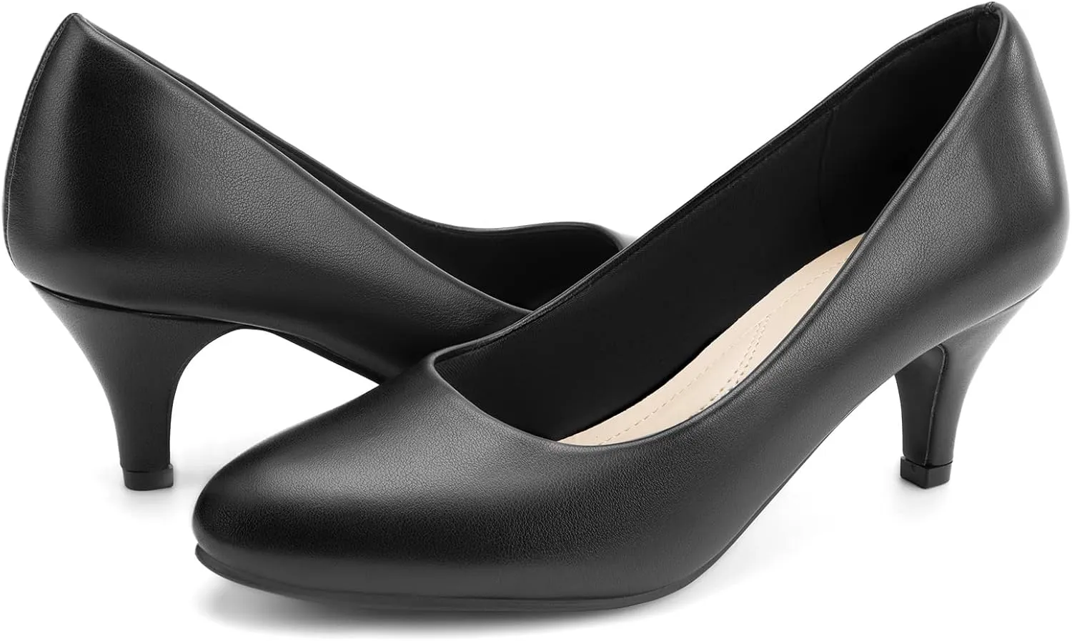 Greatonu Womens Round Toe Low Heel Pumps Kitten Heels Closed Toe Dress Pumps Shoes Wedding Party Shoes Work Heels