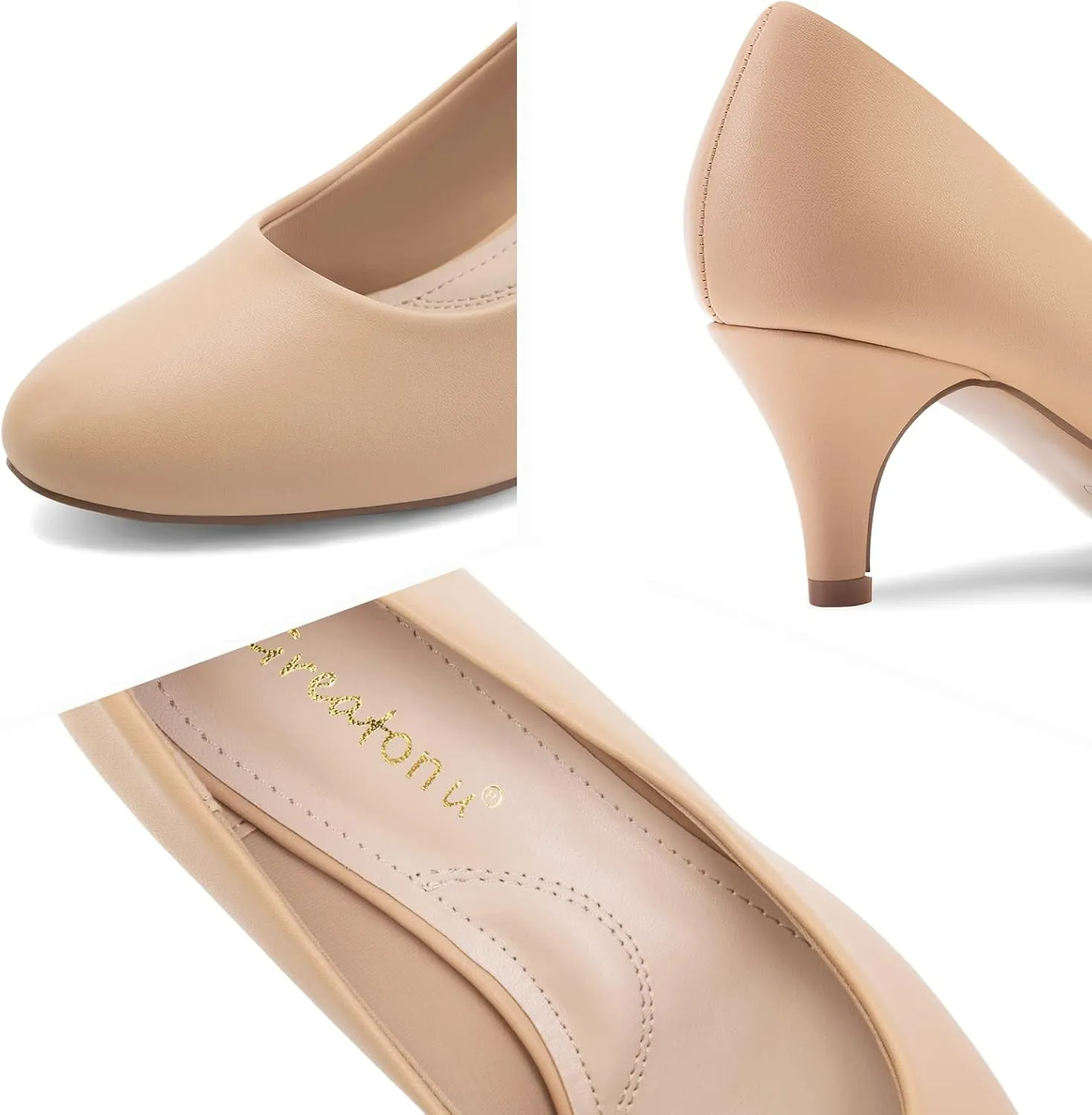 Greatonu Womens Round Toe Low Heel Pumps Kitten Heels Closed Toe Dress Pumps Shoes Wedding Party Shoes Work Heels