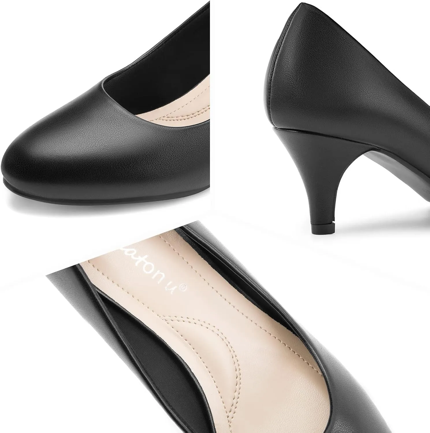 Greatonu Womens Round Toe Low Heel Pumps Kitten Heels Closed Toe Dress Pumps Shoes Wedding Party Shoes Work Heels