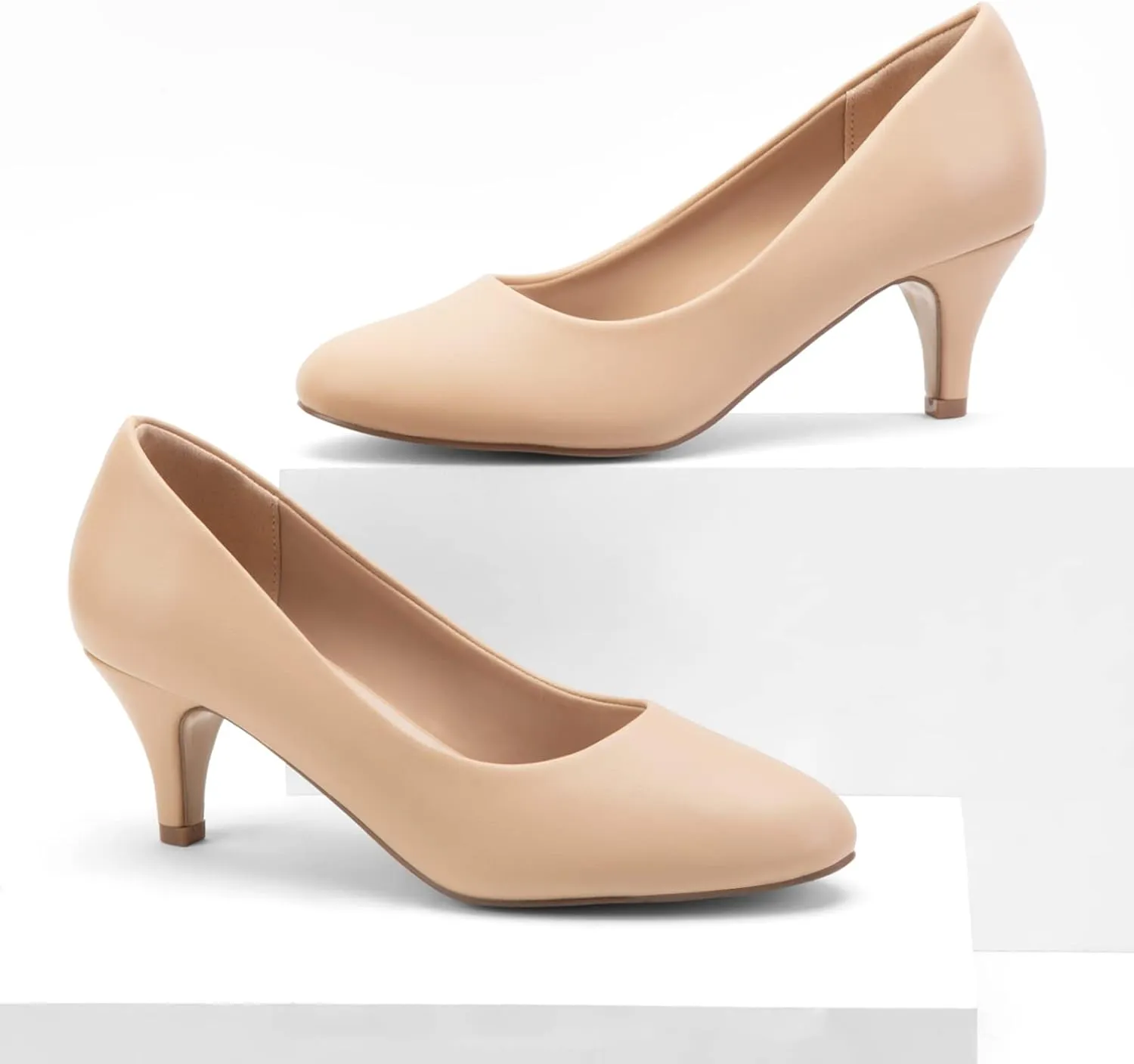 Greatonu Womens Round Toe Low Heel Pumps Kitten Heels Closed Toe Dress Pumps Shoes Wedding Party Shoes Work Heels