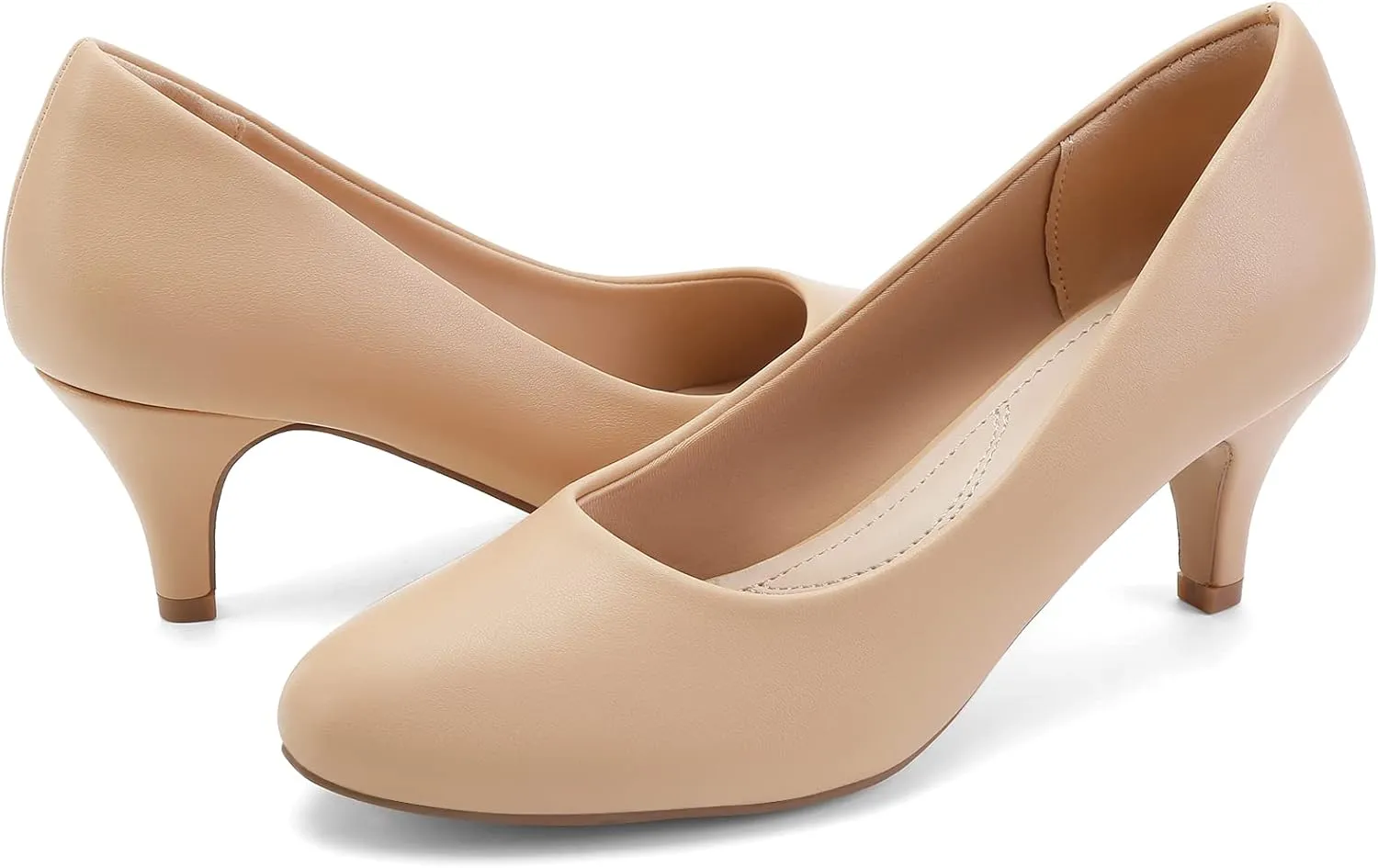 Greatonu Womens Round Toe Low Heel Pumps Kitten Heels Closed Toe Dress Pumps Shoes Wedding Party Shoes Work Heels