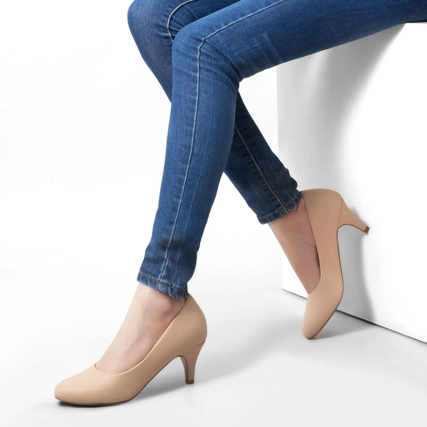 Greatonu Womens Round Toe Low Heel Pumps Kitten Heels Closed Toe Dress Pumps Shoes Wedding Party Shoes Work Heels