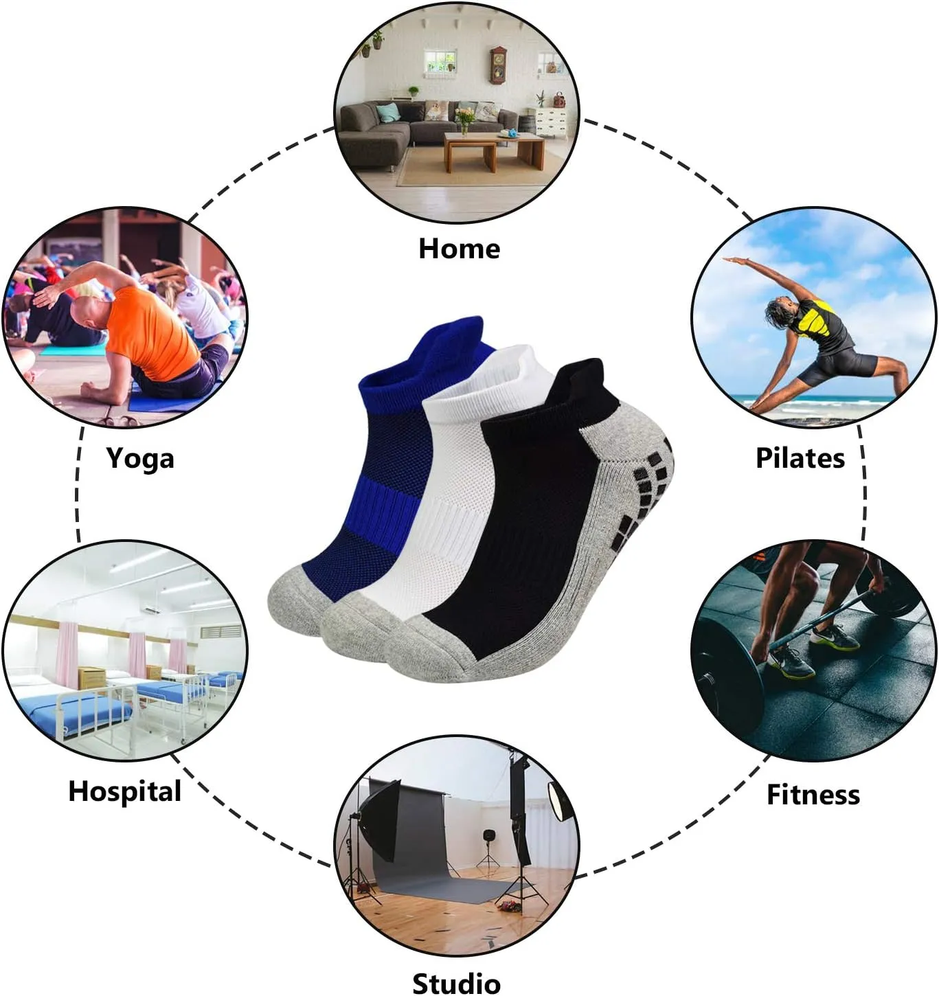 GRPSKCOS Mens Non Slip Socks 3 Pairs Size 6-12 Non Skid Sticky Grip Thick Pilates Yoga Hospital Slipper House Socks