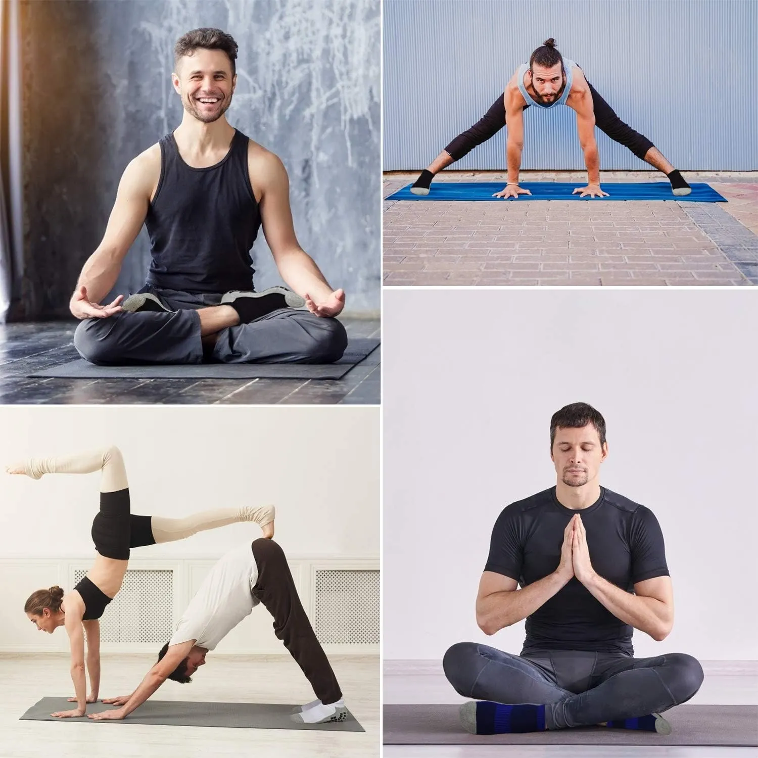 GRPSKCOS Mens Non Slip Socks 3 Pairs Size 6-12 Non Skid Sticky Grip Thick Pilates Yoga Hospital Slipper House Socks
