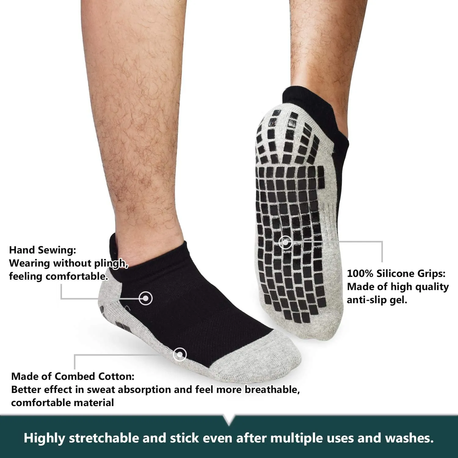 GRPSKCOS Mens Non Slip Socks 3 Pairs Size 6-12 Non Skid Sticky Grip Thick Pilates Yoga Hospital Slipper House Socks