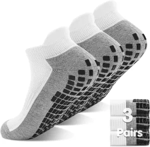 GRPSKCOS Mens Non Slip Socks 3 Pairs Size 6-12 Non Skid Sticky Grip Thick Pilates Yoga Hospital Slipper House Socks